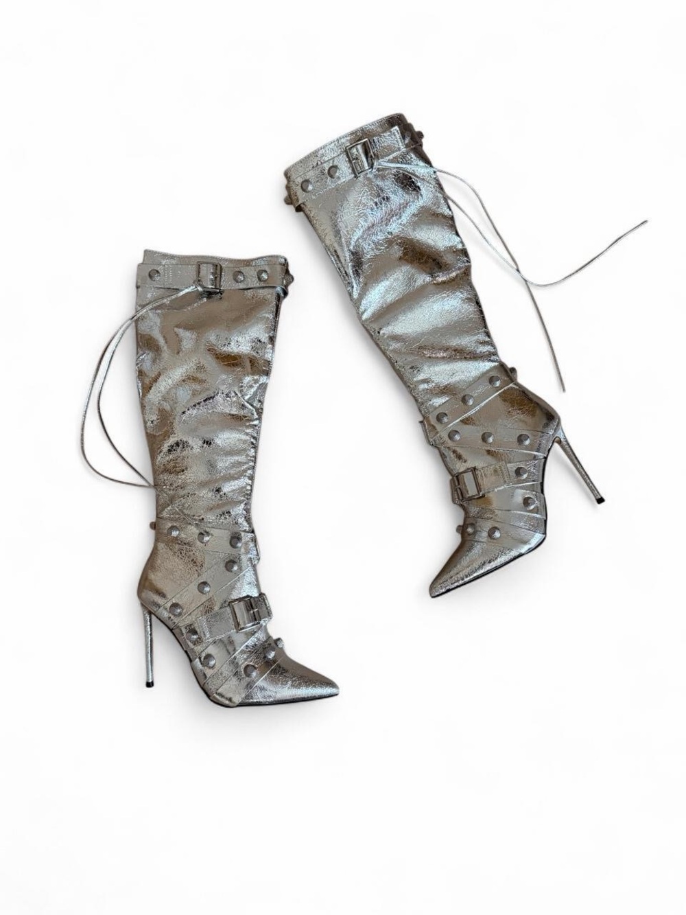 Steve Madden Silver Studded Knee-High Stiletto Boots